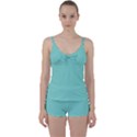 Tiffany Aqua Blue Puffy Quilted Pattern Tie Front Two Piece Tankini View1