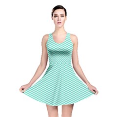 Tiffany Aqua Blue Chevron Zig Zag Reversible Skater Dress by PodArtist