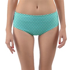 Tiffany Aqua Blue Chevron Zig Zag Reversible Mid-waist Bikini Bottoms by PodArtist