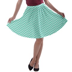 Tiffany Aqua Blue Chevron Zig Zag A-line Skater Skirt by PodArtist