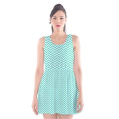 Tiffany Aqua Blue Chevron Zig Zag Scoop Neck Skater Dress by PodArtist