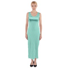 Tiffany Aqua Blue Chevron Zig Zag Fitted Maxi Dress by PodArtist