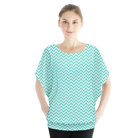 Tiffany Aqua Blue Chevron Zig Zag Blouse by PodArtist