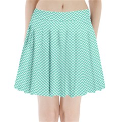 Tiffany Aqua Blue Chevron Zig Zag Pleated Mini Skirt by PodArtist