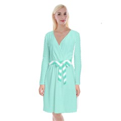 Tiffany Aqua Blue Chevron Zig Zag Long Sleeve Velvet Front Wrap Dress by PodArtist