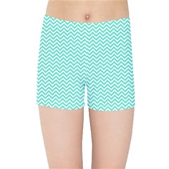 Tiffany Aqua Blue Chevron Zig Zag Kids Sports Shorts by PodArtist