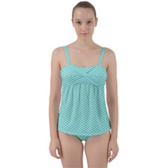 Tiffany Aqua Blue Chevron Zig Zag Twist Front Tankini Set by PodArtist