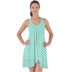 Tiffany Aqua Blue Chevron Zig Zag Show Some Back Chiffon Dress by PodArtist