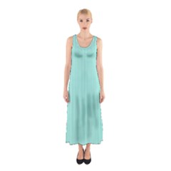 Classy Tiffany Aqua Blue Sailor Stripes Sleeveless Maxi Dress by PodArtist