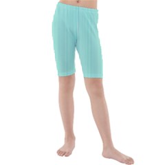 Classy Tiffany Aqua Blue Sailor Stripes Kids  Mid Length Swim Shorts by PodArtist