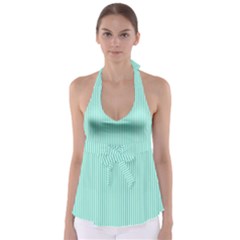 Classy Tiffany Aqua Blue Sailor Stripes Babydoll Tankini Top by PodArtist