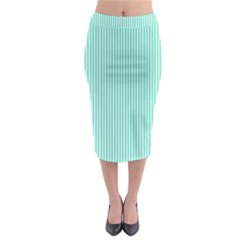 Classy Tiffany Aqua Blue Sailor Stripes Midi Pencil Skirt by PodArtist