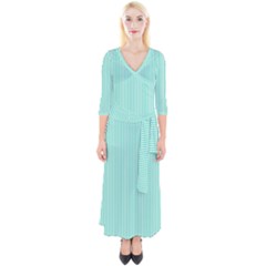 Classy Tiffany Aqua Blue Sailor Stripes Quarter Sleeve Wrap Maxi Dress by PodArtist