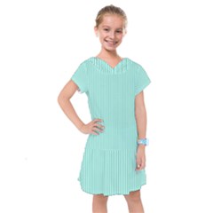 Classy Tiffany Aqua Blue Sailor Stripes Kids  Drop Waist Dress by PodArtist