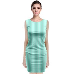 Classy Tiffany Aqua Blue Sailor Stripes Sleeveless Velvet Midi Dress by PodArtist