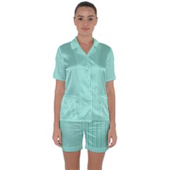 Classy Tiffany Aqua Blue Sailor Stripes Satin Short Sleeve Pyjamas Set by PodArtist