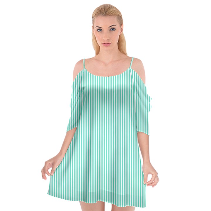 Classy Tiffany Aqua Blue Sailor Stripes Cutout Spaghetti Strap Chiffon Dress