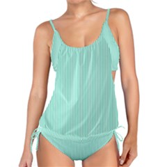 Classy Tiffany Aqua Blue Sailor Stripes Tankini Set by PodArtist