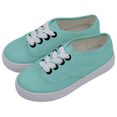 Classy Tiffany Aqua Blue Sailor Stripes Kids  Classic Low Top Sneakers by PodArtist