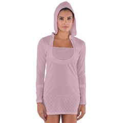 Baby Pink Stitched And Quilted Pattern Long Sleeve Hooded T-shirt by PodArtist