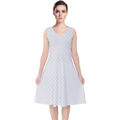 Bright White Stitched And Quilted Pattern V-neck Midi Sleeveless Dress  by PodArtist