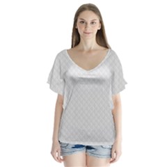 Bright White Stitched And Quilted Pattern V-neck Flutter Sleeve Top by PodArtist