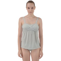 Rich Cream Stitched And Quilted Pattern Twist Front Tankini Set by PodArtist