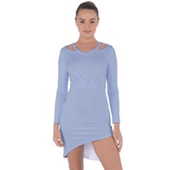 Powder Blue Stitched And Quilted Pattern Asymmetric Cut-out Shift Dress by PodArtist