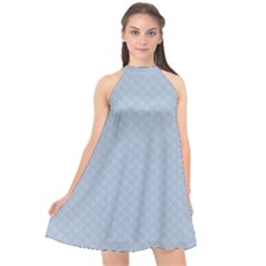 Powder Blue Stitched And Quilted Pattern Halter Neckline Chiffon Dress  by PodArtist