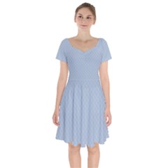 Powder Blue Stitched And Quilted Pattern Short Sleeve Bardot Dress by PodArtist