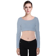 Powder Blue Stitched And Quilted Pattern Velvet Long Sleeve Crop Top by PodArtist