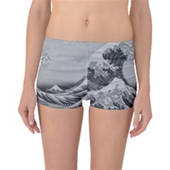 Black And White Japanese Great Wave Off Kanagawa By Hokusai Boyleg Bikini Bottoms by PodArtist