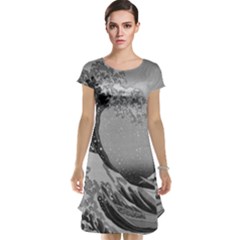 Black And White Japanese Great Wave Off Kanagawa By Hokusai Cap Sleeve Nightdress by PodArtist