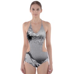 Black And White Japanese Great Wave Off Kanagawa By Hokusai Cut-out One Piece Swimsuit by PodArtist