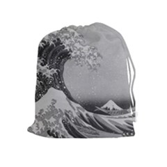 Black And White Japanese Great Wave Off Kanagawa By Hokusai Drawstring Pouches (extra Large) by PodArtist