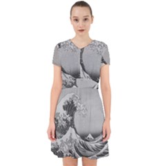 Black And White Japanese Great Wave Off Kanagawa By Hokusai Adorable In Chiffon Dress by PodArtist