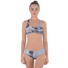 Black And White Japanese Great Wave Off Kanagawa By Hokusai Criss Cross Bikini Set by PodArtist