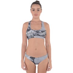 Black And White Japanese Great Wave Off Kanagawa By Hokusai Cross Back Hipster Bikini Set by PodArtist