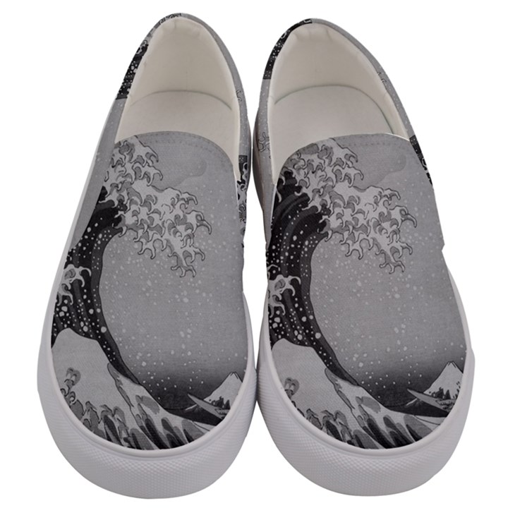 Black and White Japanese Great Wave off Kanagawa by Hokusai Men s Canvas Slip Ons