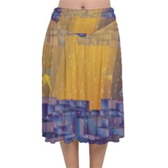 Up Down City Velvet Flared Midi Skirt