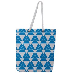 Blue & White Triangle Pattern  Full Print Rope Handle Tote (large) by berwies