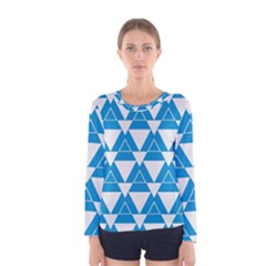 Blue & White Triangle Pattern  Women s Long Sleeve Tee