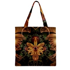 Beautiful Filigree Oxidized Copper Fractal Orchid Zipper Grocery Tote Bag by jayaprime