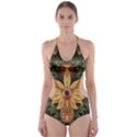 Beautiful Filigree Oxidized Copper Fractal Orchid Cut-Out One Piece Swimsuit View1