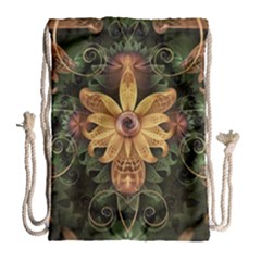 Beautiful Filigree Oxidized Copper Fractal Orchid Drawstring Bag (large) by jayaprime