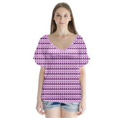 Pattern V-neck Flutter Sleeve Top by gasi