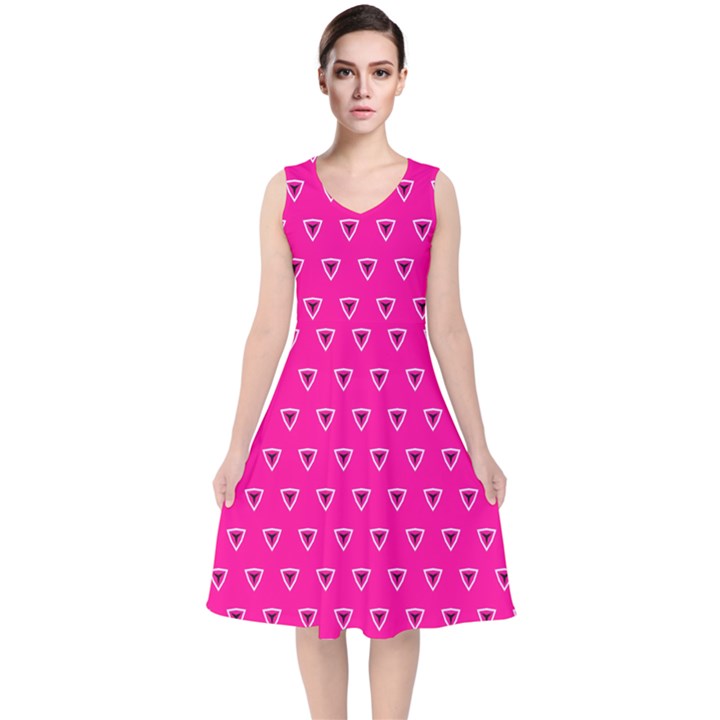 Pattern V-Neck Midi Sleeveless Dress 