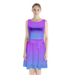 Pattern Sleeveless Waist Tie Chiffon Dress by gasi