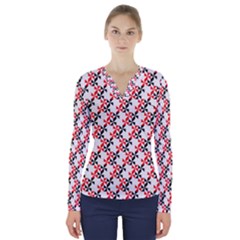 Pattern V-neck Long Sleeve Top