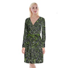 Pattern Long Sleeve Velvet Front Wrap Dress by gasi